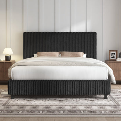 Velmure Corduroy Platform Bed Frame-Full-Black