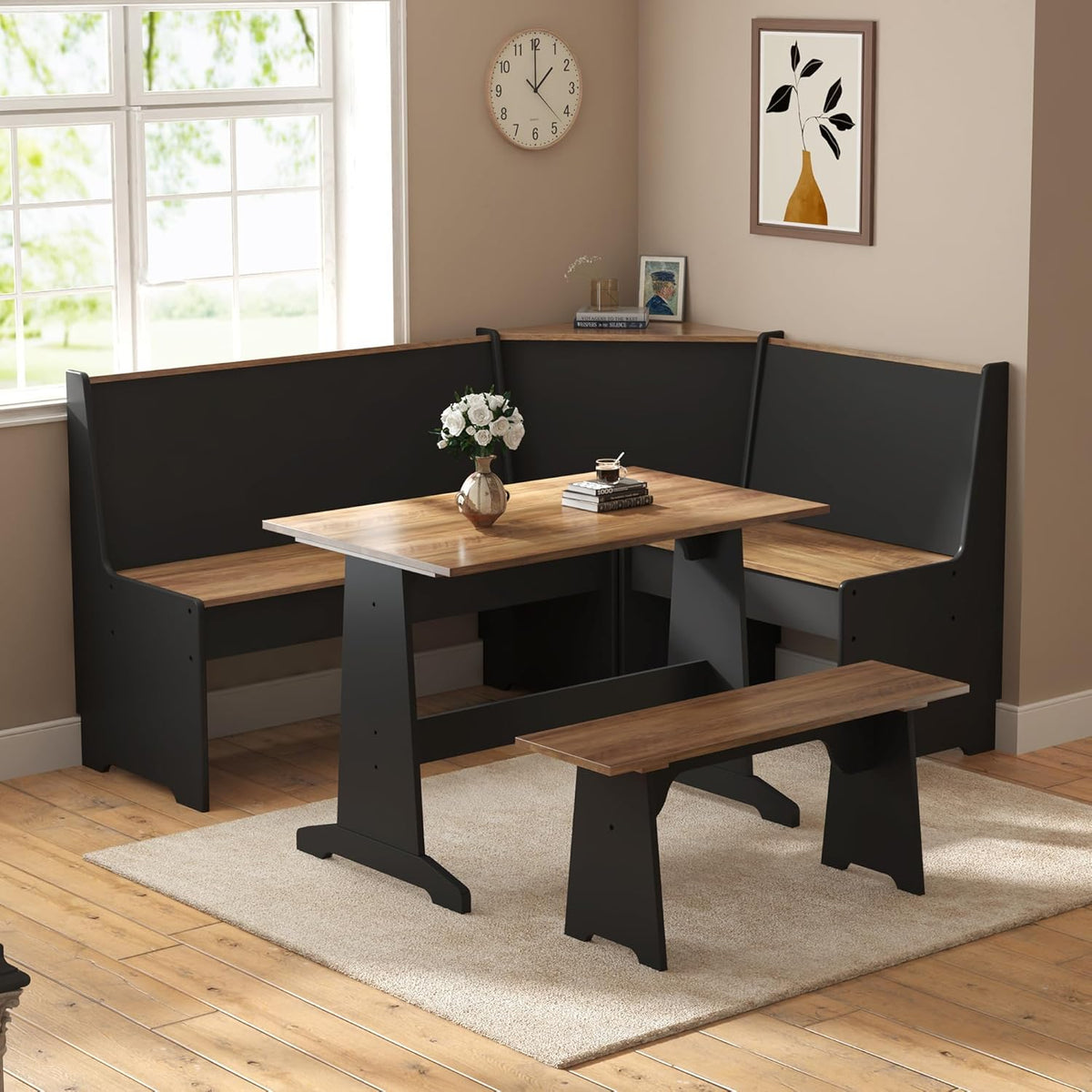 Feast 3-Piece Corner Dining Table Set-BLACK
