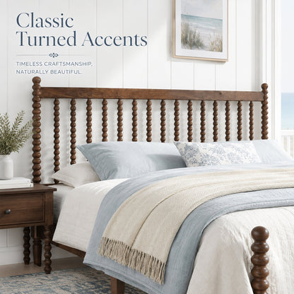 Classic Bobbin Solid Wood Bed Frame-King-Dark Walnut