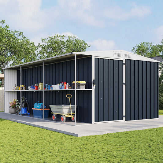 Logico Outdoor Metal Storage Shed with Built-In Firewood Rack-8x10FT