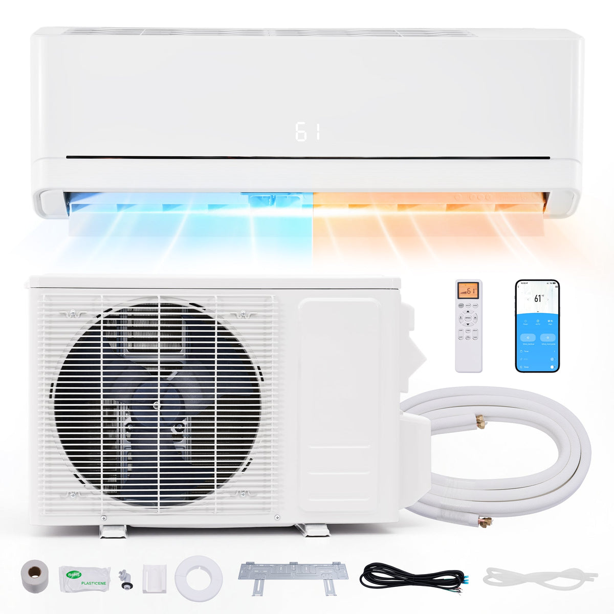 Whisper Ductless Mini Split AC and Heating System-24000BTU-220V