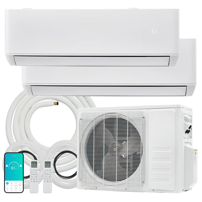 Multi-Zone Ductless Mini Split AC and Heating System (2 & 3 Zone)-2 Zone 20000 BTU (9k+12k)-WIFI