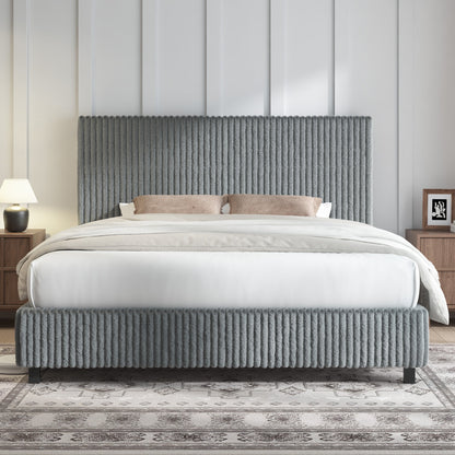 Velmure Corduroy Platform Bed Frame-Queen-Grey