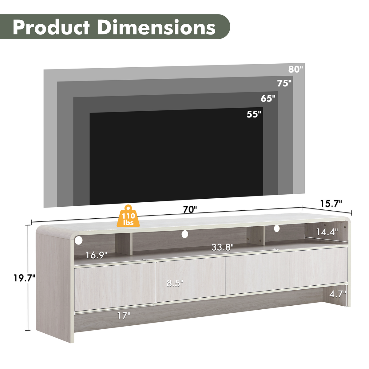 Flat Wood Curved TV Stand-WHITE