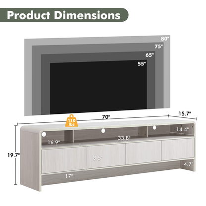 Flat Wood Curved TV Stand-WHITE
