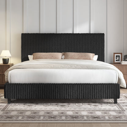 Velmure Corduroy Platform Bed Frame-King-Black