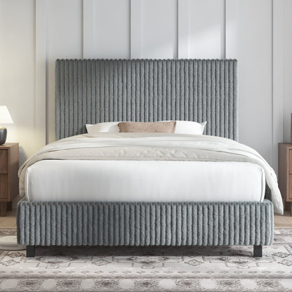 Velmure Corduroy Platform Bed Frame-Twin-Grey
