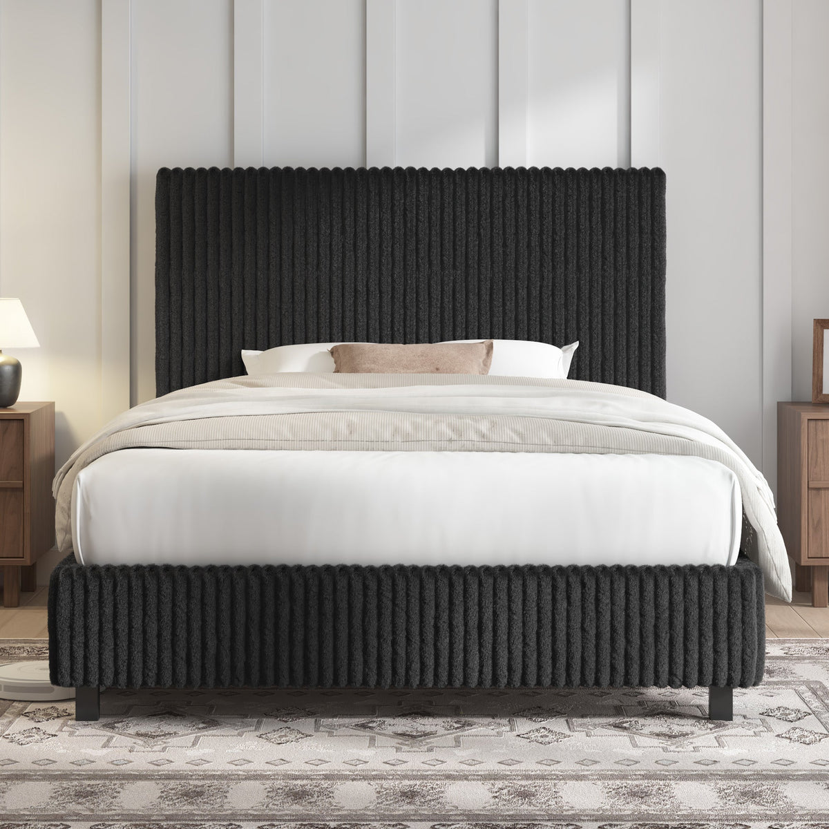 Velmure Corduroy Platform Bed Frame-Twin-Black