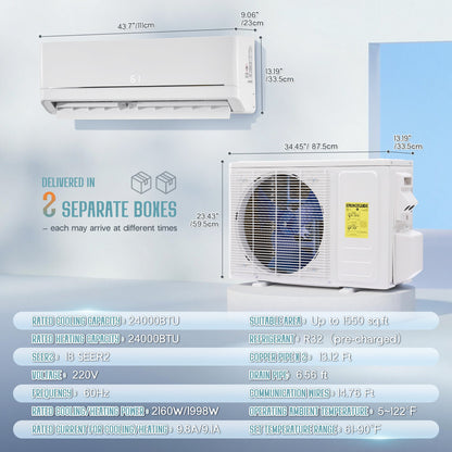 Whisper Ductless Mini Split AC and Heating System-24000BTU-220V
