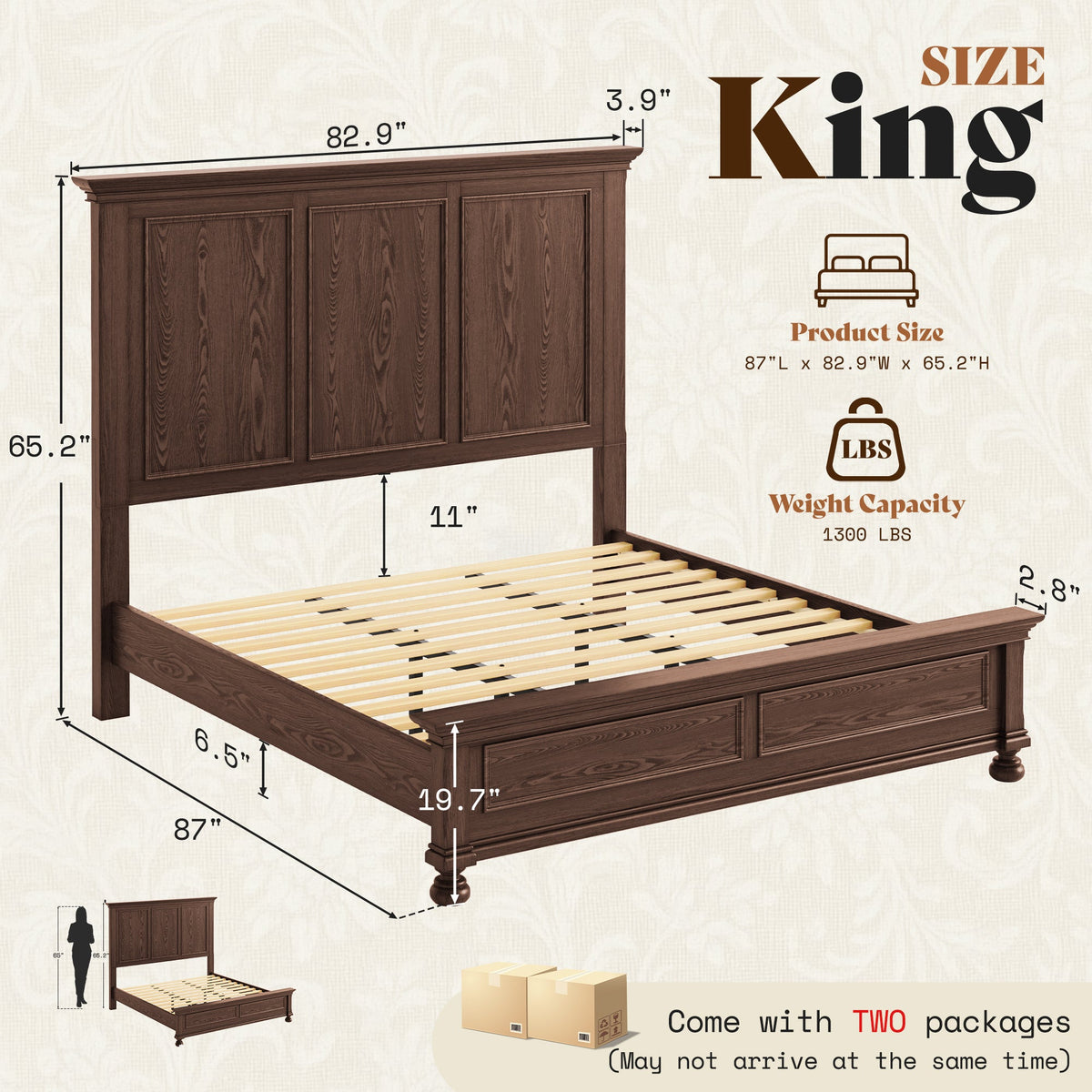 Bobbin Solid Wood Platform Bed-Black Walnut-King