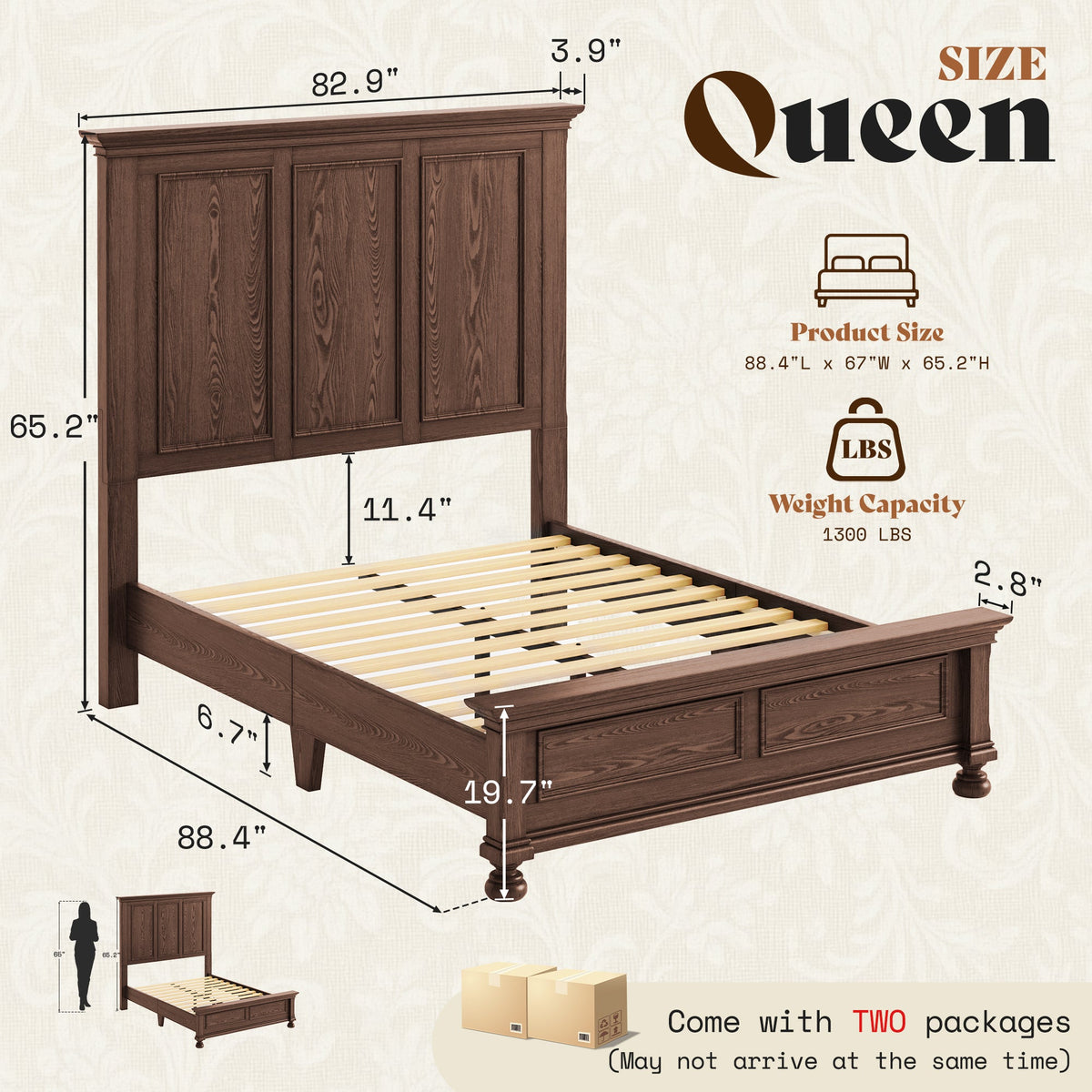 Bobbin Solid Wood Platform Bed-Black Walnut-Queen
