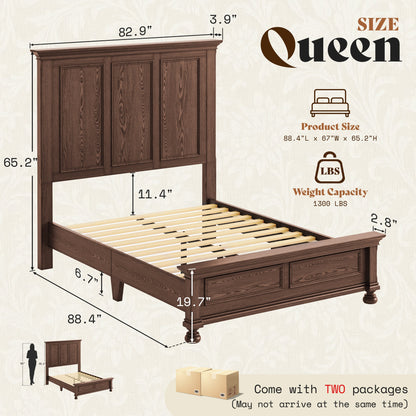 Bobbin Solid Wood Platform Bed-Black Walnut-Queen