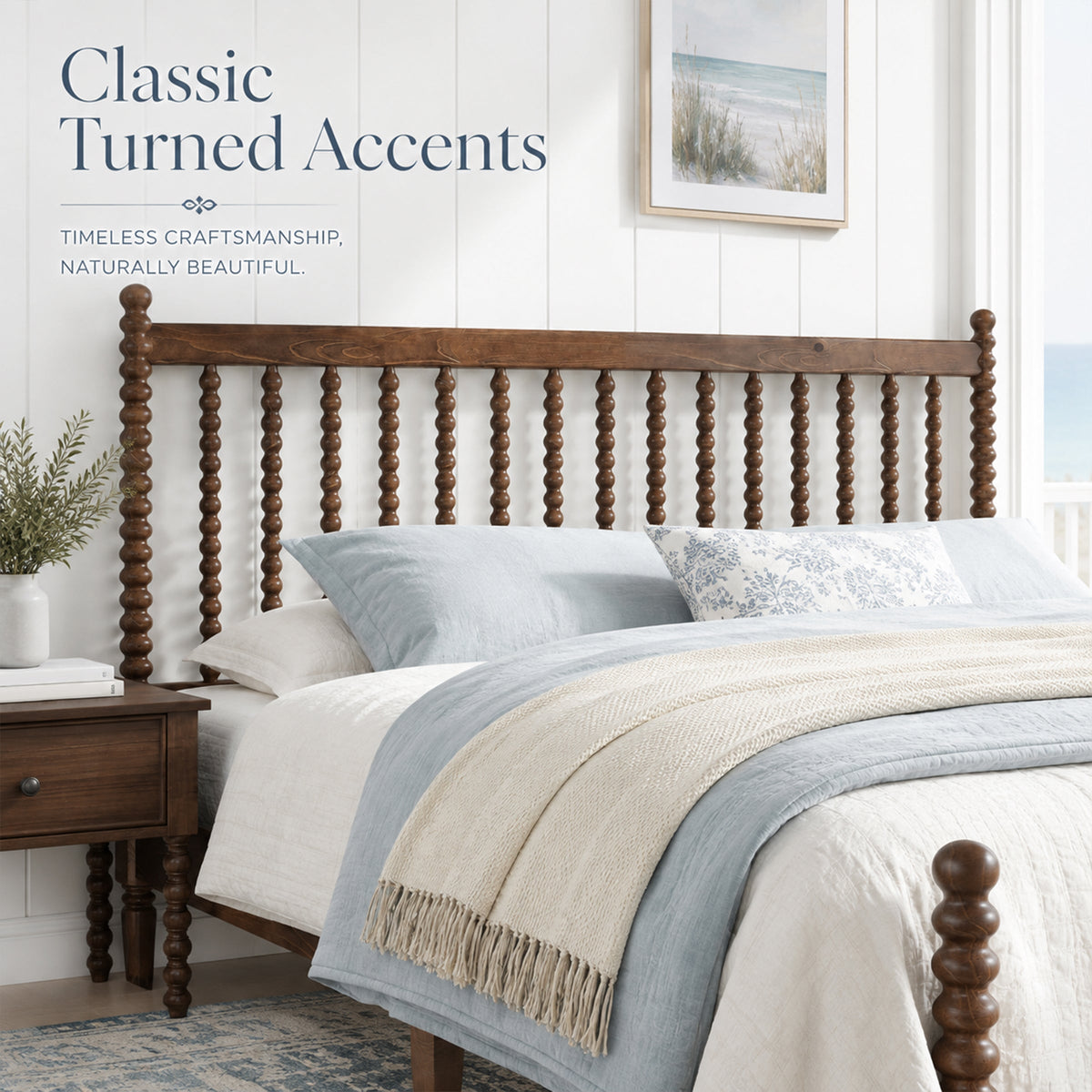 Classic Bobbin Solid Wood Bed Frame-Queen-Dark Walnut