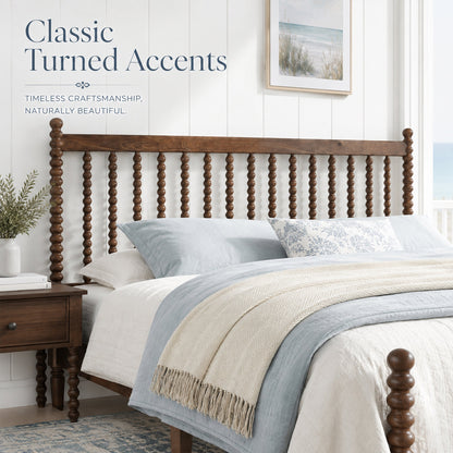 Classic Bobbin Solid Wood Bed Frame-Queen-Dark Walnut