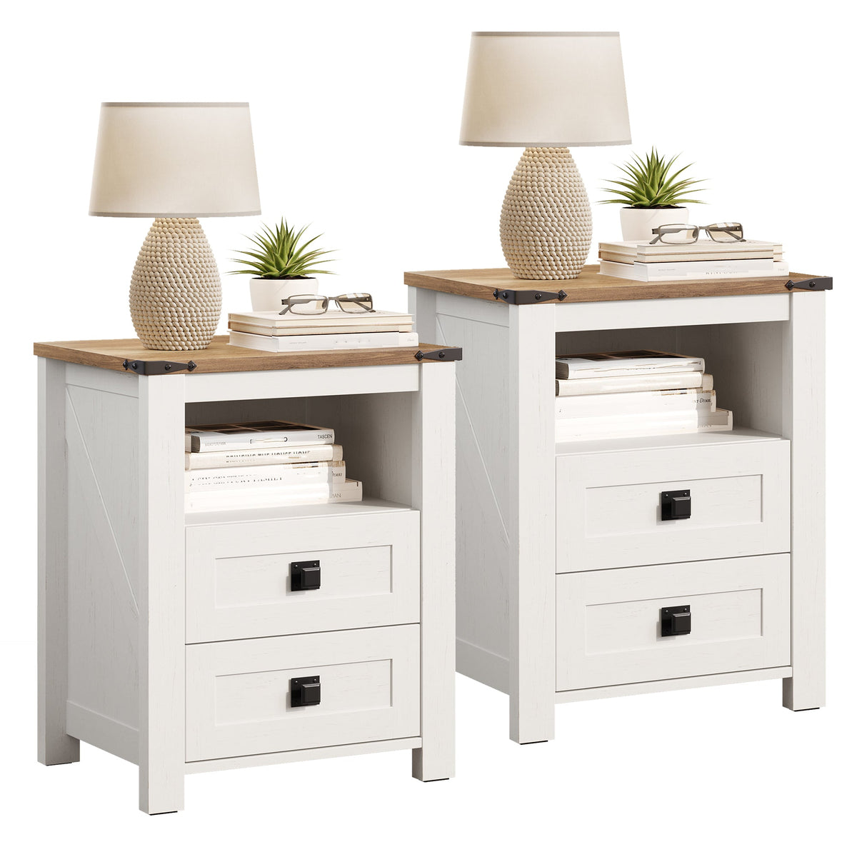 Hub Nightstand Set of 2 Amerlife White ＆Brown