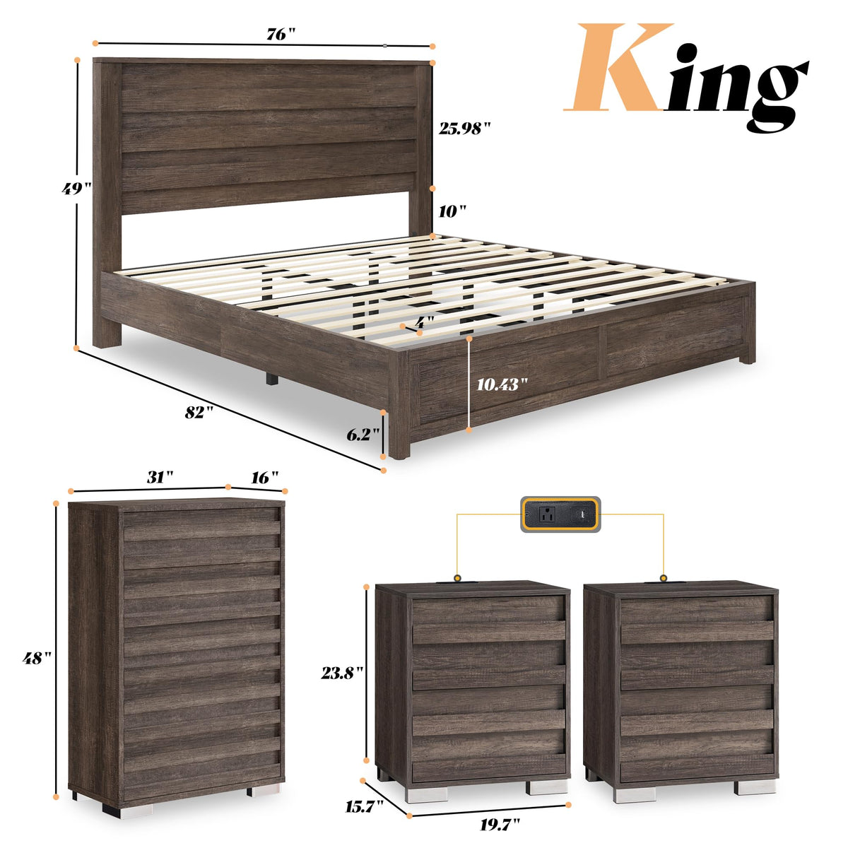 3 Piece Bedroom Set-K-Grey
