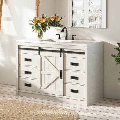Bourbon Sliding Barn Vanity 48 inch Rustic White