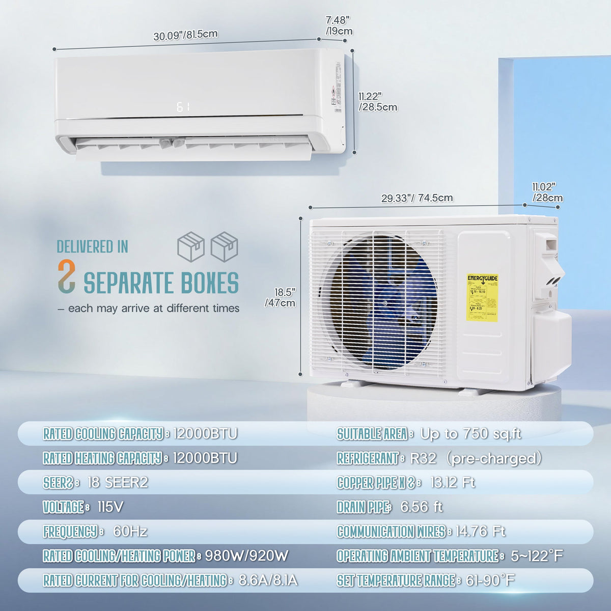 Whisper Ductless Mini Split AC and Heating System-12000BTU-115V