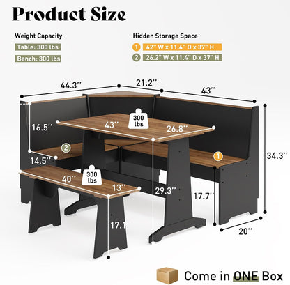 Feast 3-Piece Corner Dining Table Set-BLACK