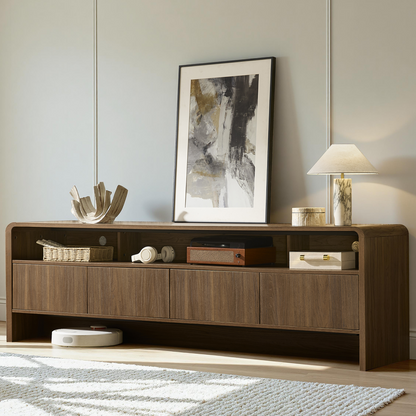 Flat Wood Curved TV Stand-BROWN