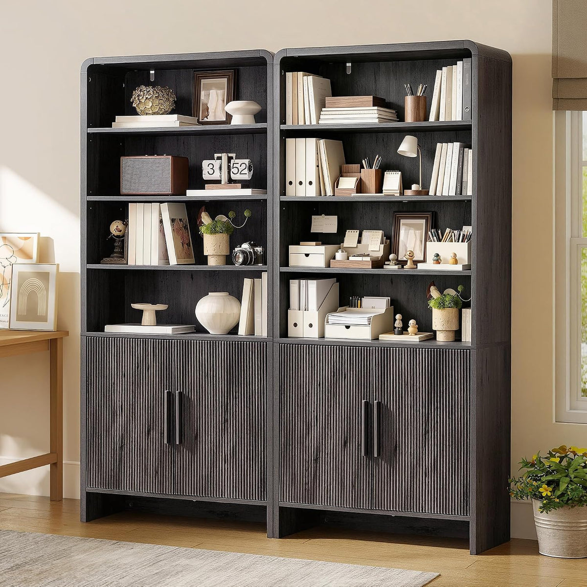 Arcova 71" Tall Fluted Bookshelf Amerlife Dark Grey