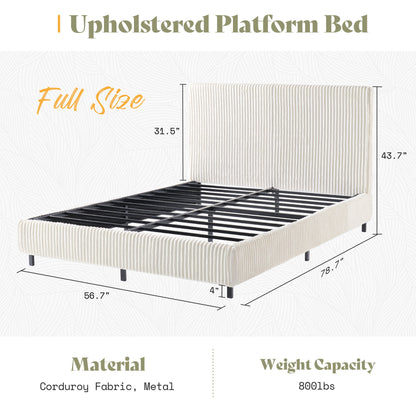 Velmure Corduroy Platform Bed Frame-Full-Cream
