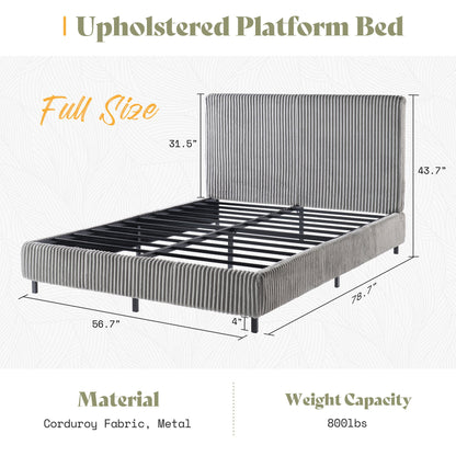 Velmure Corduroy Platform Bed Frame-Full-Grey