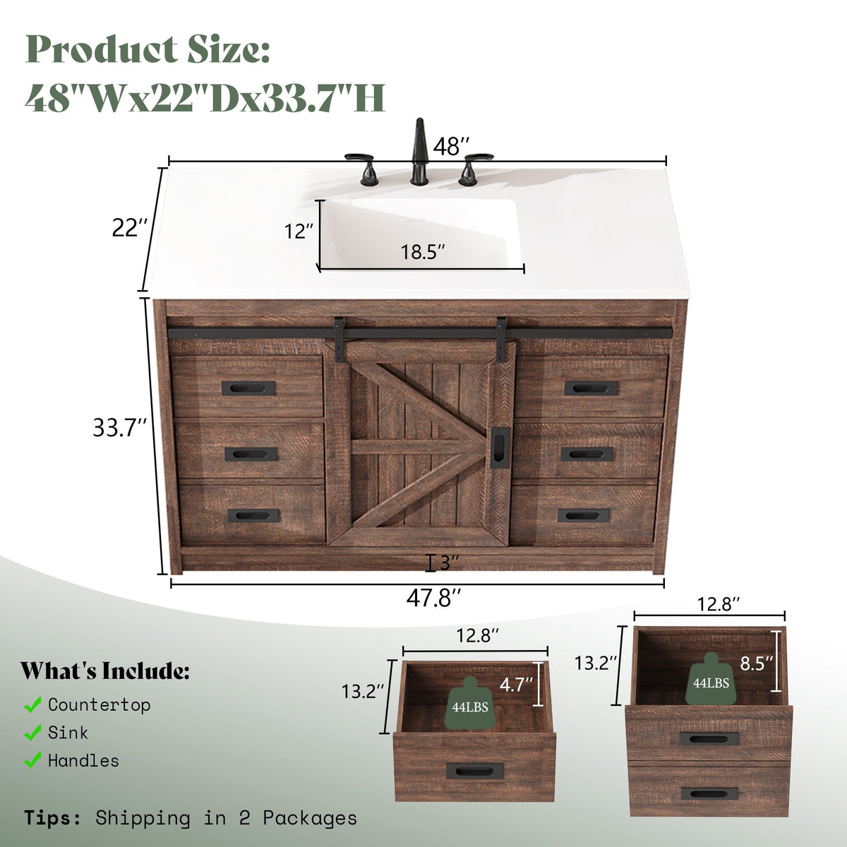 Bourbon Sliding Barn Vanity 48 inch Light Brown