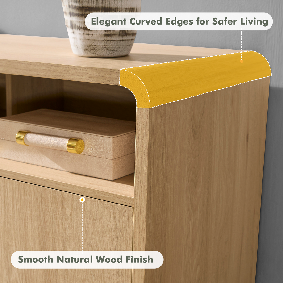 Flat Wood Curved TV Stand-OAK