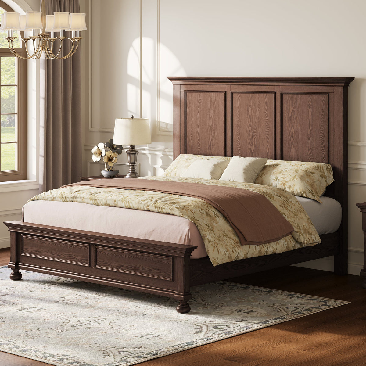 Bobbin Solid Wood Platform Bed-Black Walnut-Queen