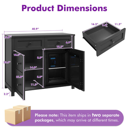 Faux 41" Dresser with Built-in Mini Fridge -Black