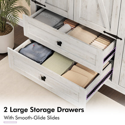 Barn 3 Door Farmhouse Wardrobe Closet-Distressed White