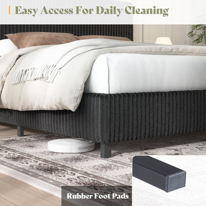 Velmure Corduroy Platform Bed Frame-Full-Black