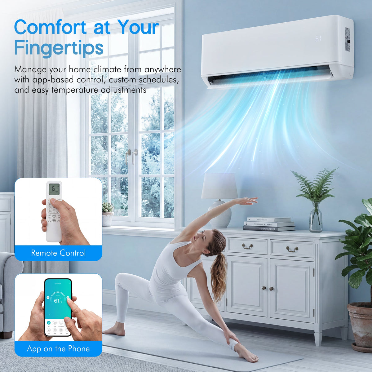 Multi-Zone Ductless Mini Split AC and Heating System (2 & 3 Zone)-2 Zone 20000 BTU (9k+12k)-WIFI