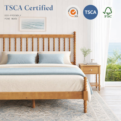 Classic Bobbin Solid Wood Bed Frame-King-Brown Walnut