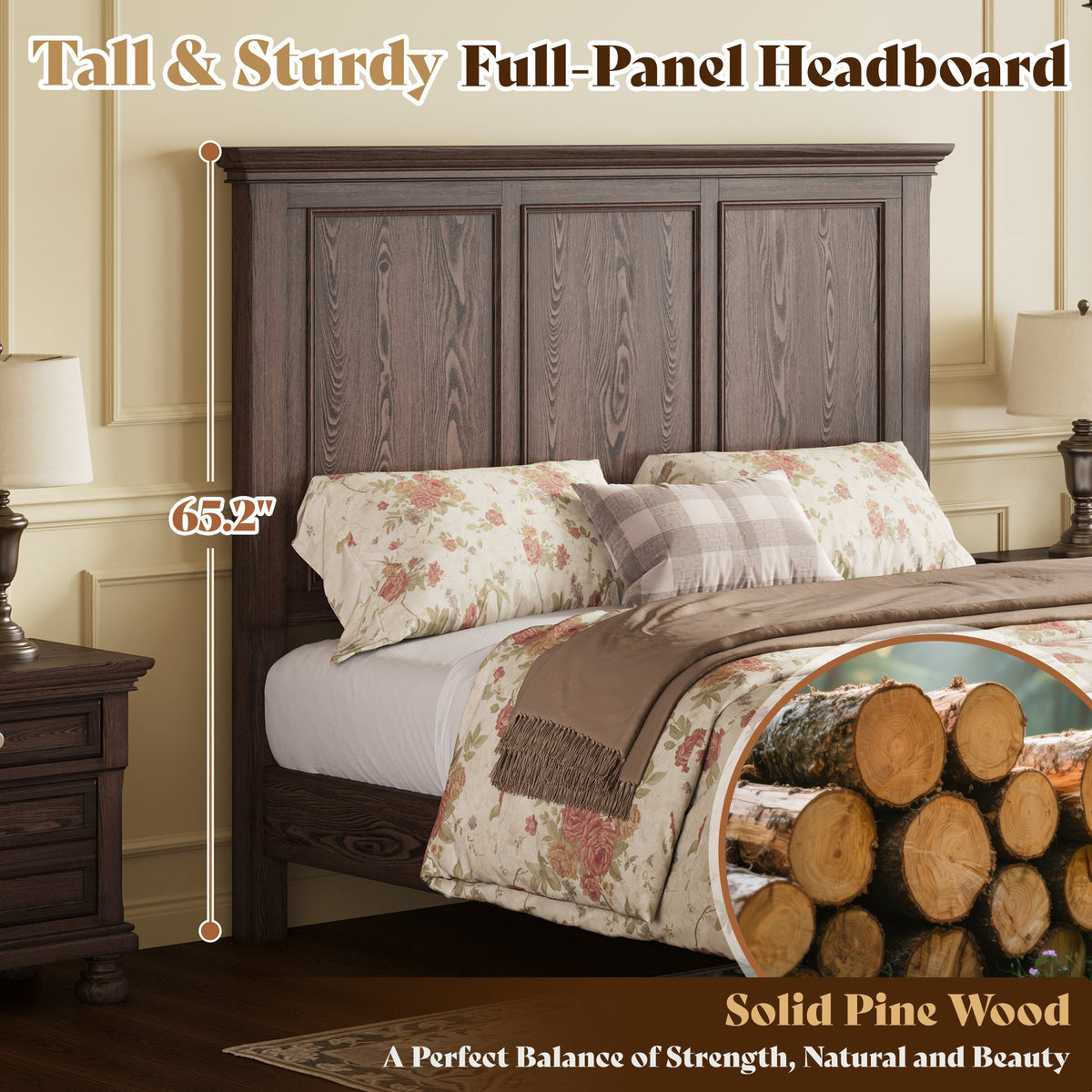 Bobbin Solid Wood Platform Bed-Black Walnut-Queen