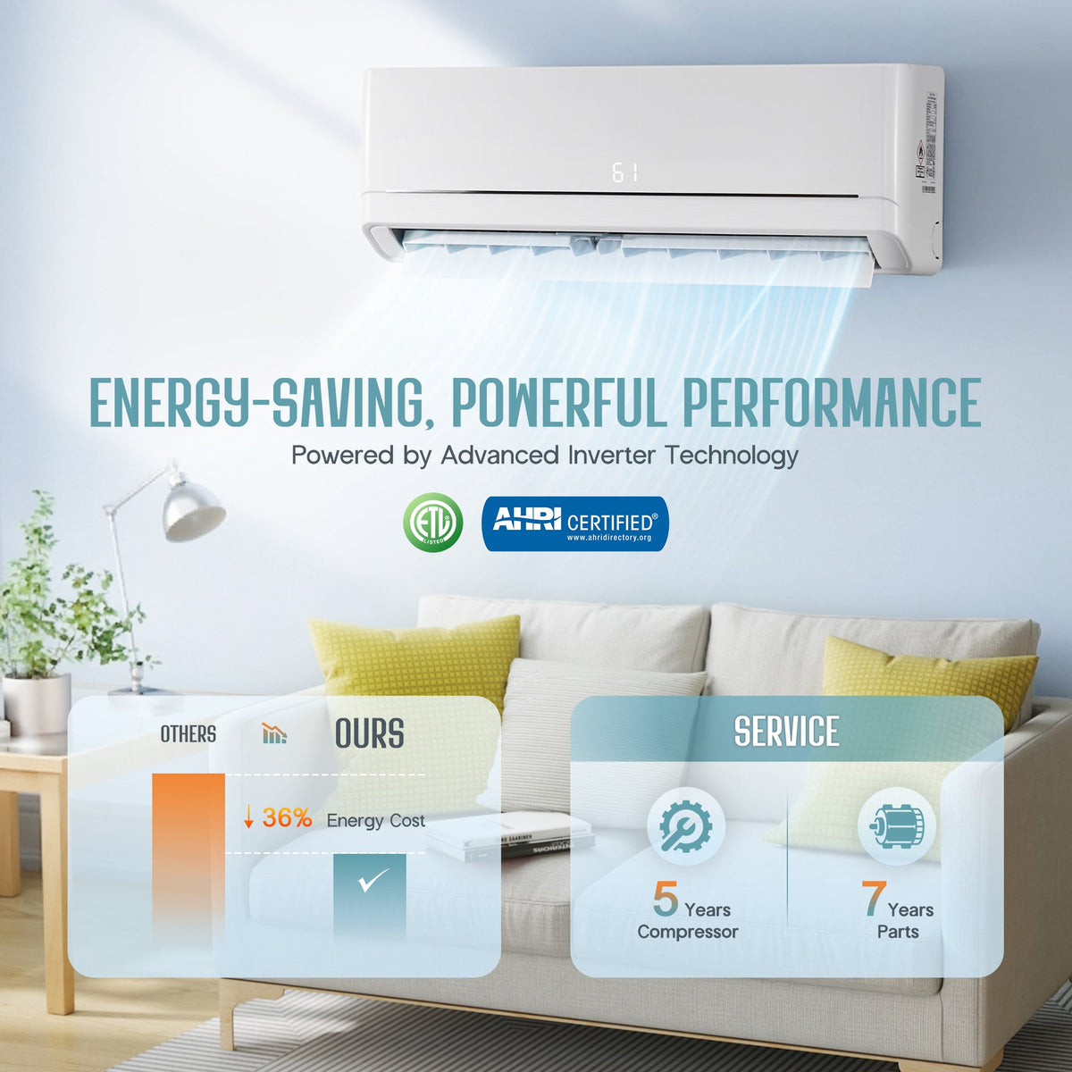 Whisper Ductless Mini Split AC and Heating System-12000BTU-220V
