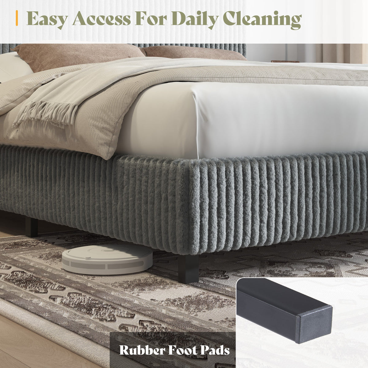 Velmure Corduroy Platform Bed Frame-Twin-Grey