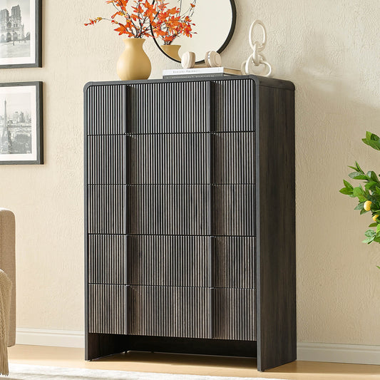 Grayon Fluted 5-Drawer Tall Dresser - Black