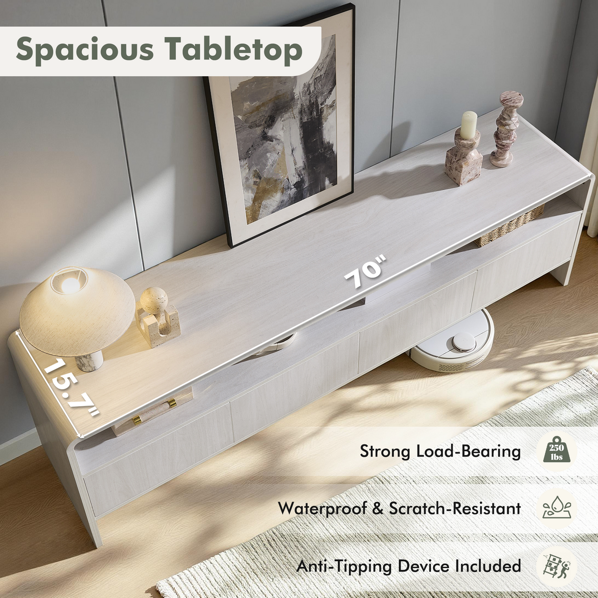 Flat Wood Curved TV Stand-WHITE