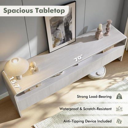 Flat Wood Curved TV Stand-WHITE