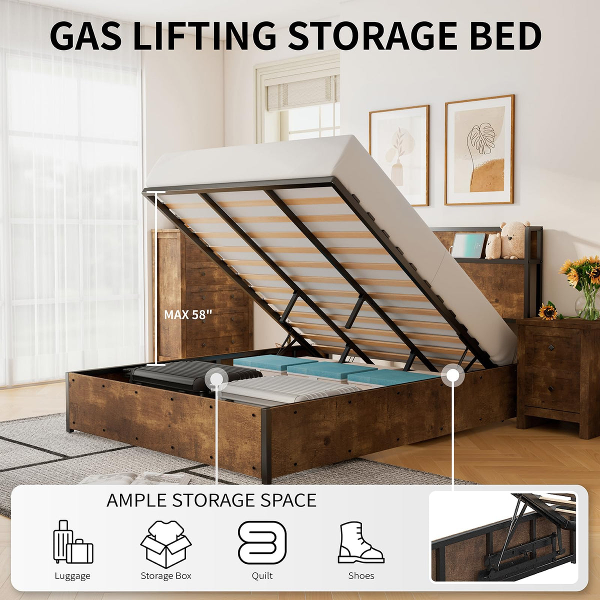 Scribe Storage Bed & 2 Nightstands 3-Piece Set Queen Rustic Brown