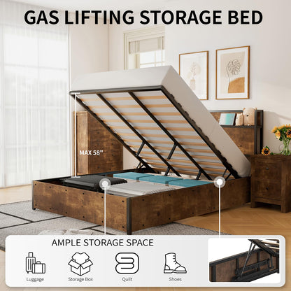 Scribe Storage Bed & 2 Nightstands 3-Piece Set Queen Rustic Brown