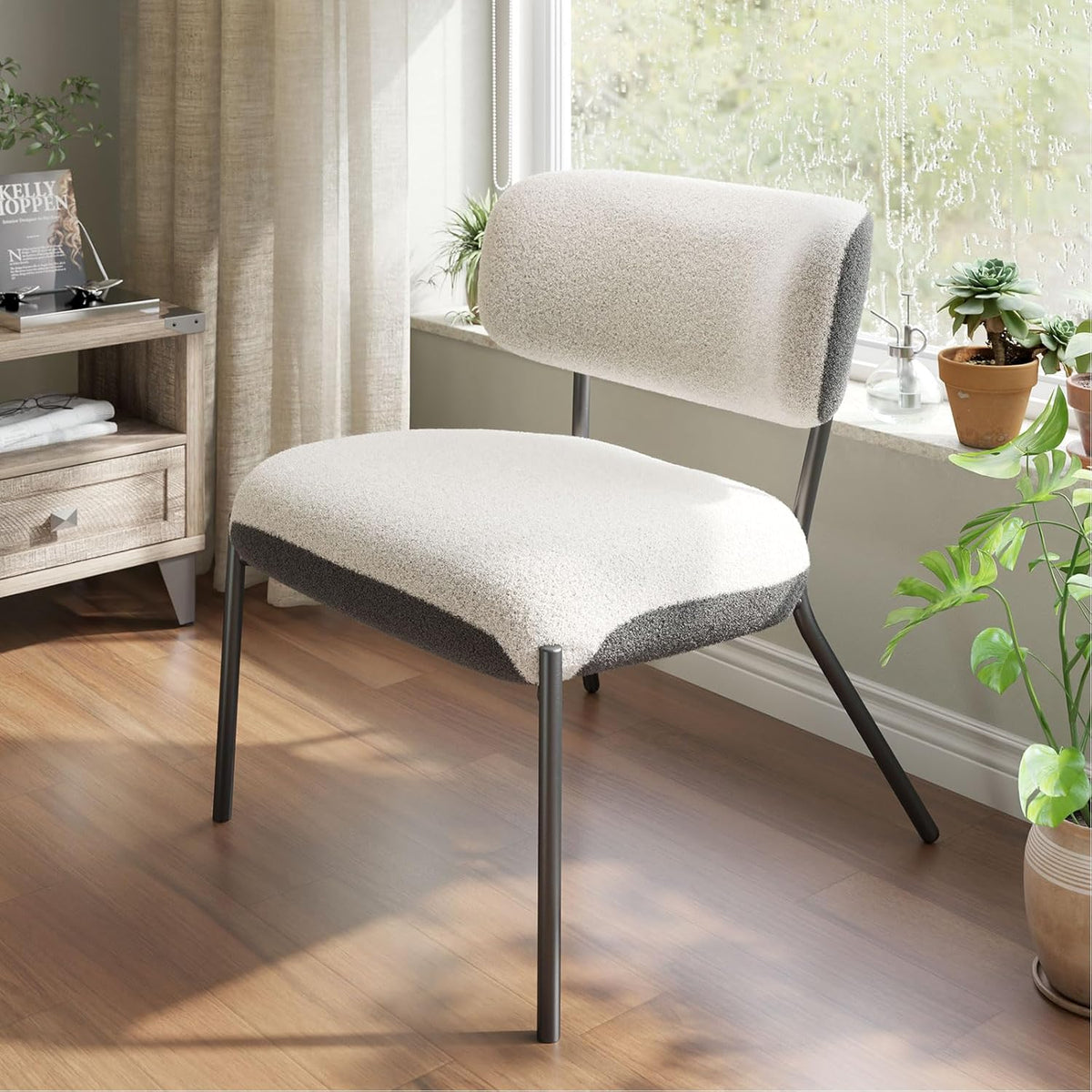 Cocoon Wider Boucle Vanity Chair Amerlife White&grey