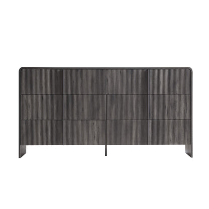 Garyon Fluted 6-Drawer Wide Dresser - Black
