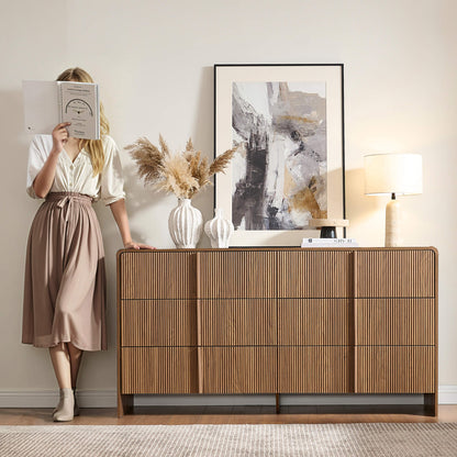 Garyon Fluted 6-Drawer Wide Dresser - Dark Walnut