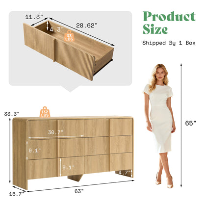 Garyon Fluted 6-Drawer Wide Dresser - Natural Oak