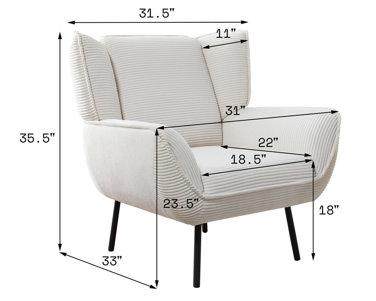 Accent Wingback Corduroy Chair Amerlife set of 4 / White