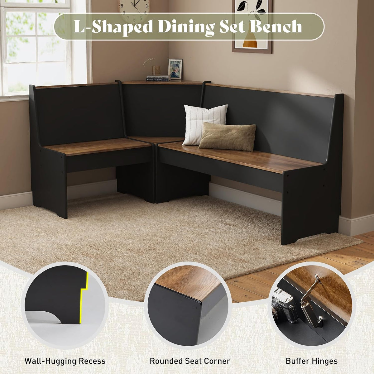 Feast 3-Piece Corner Dining Table Set-BLACK
