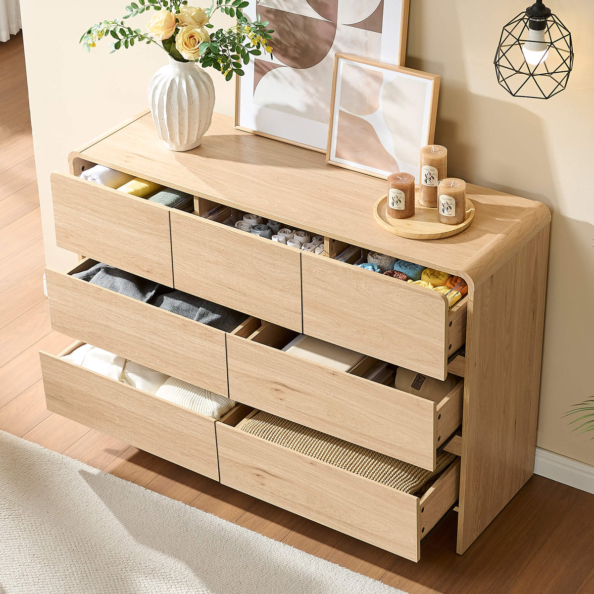 Garyon Modern 7-Drawer Storage Dresser _Light Oak